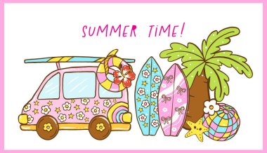 Şirin Şahane Pastel Yaz Van Doodle Sörf tahtası, Palmiye ağacı, Plaj Balosu