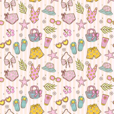 Muhteşem Yaz Şablonu Oyuncak Yaz Duvar Kağıdı, Şirin Pastel Sahili Esasları Sanat