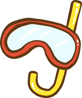 Renkli Dalış Maskesi ve Şnorkel Resimli El Çizimi