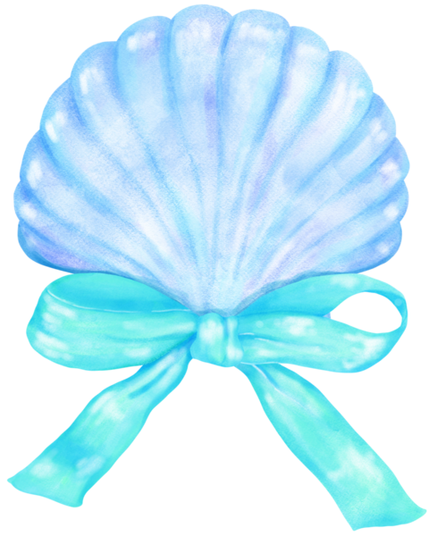 Coquette Seashell Watercolor, Pastel Blue Clam Shell ve Nane Yeşili Yaz, Plaj ve Sahil Tasarımı