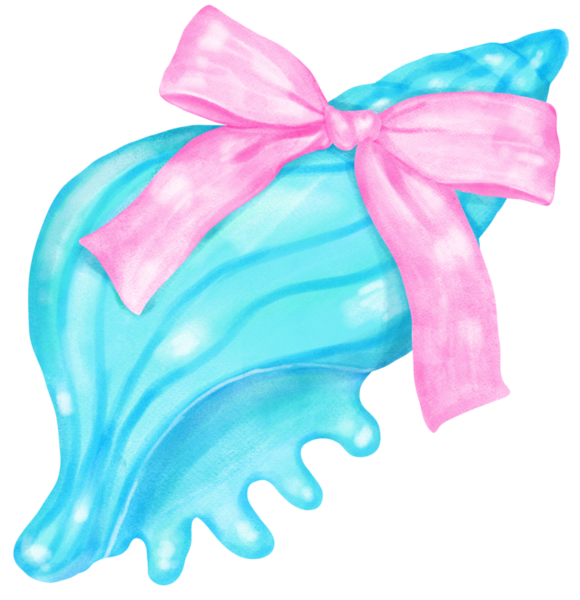 Coquette Seashell Watercolor, Pastel Naneli Yeşil Deniz Kabuğu Yaz, Plaj ve Kıyı Tasarımı İçin Pembe Fiyonk