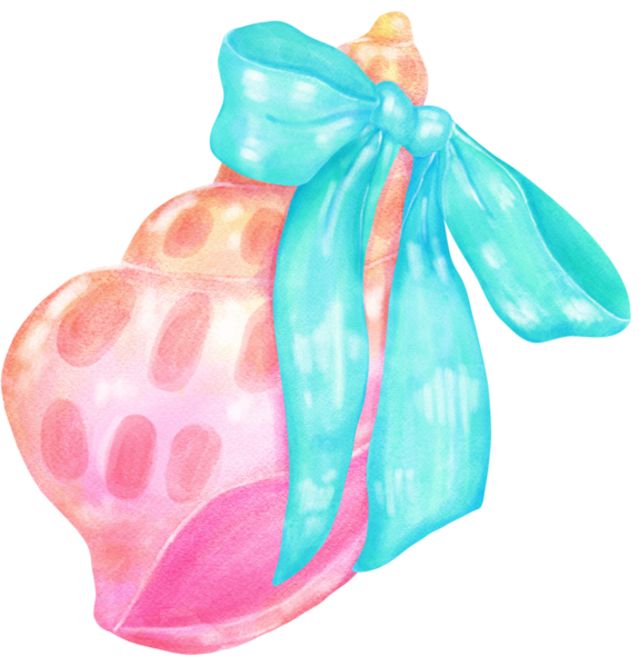Coquette Seashell Watercolor, Pastel Pembe Deniz Kabuğu Yaz, Plaj ve Sahil Tasarımı İçin Yeşil Nane Yayı