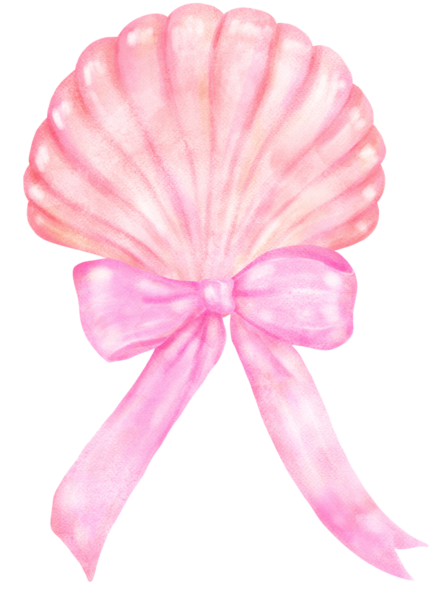 Coquette Seashell Watercolor, Pastel Pembe Deniz Kabuğu Yaz, Plaj ve Kıyı Tasarımı İçin Pembe Fiyonk