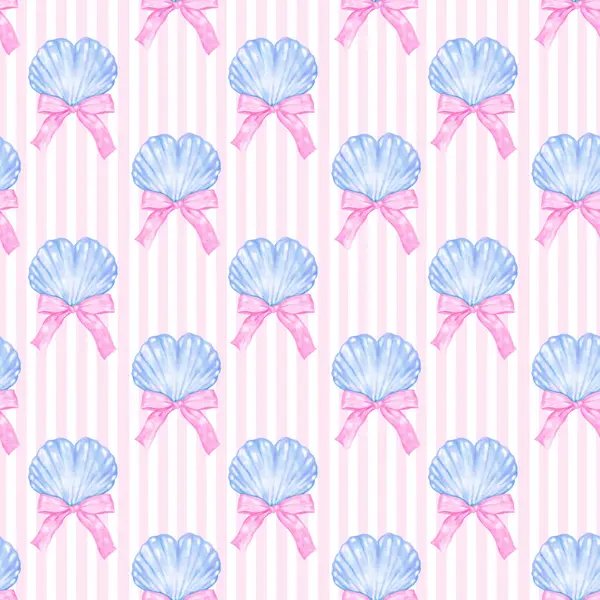 Kızlı Yaz Coquette Deniz Kabuğu Kusursuz Desen, Pembe Çizgili Fiyonklu Suluboya Kabuğu, Kıyı Duvar Kağıdı