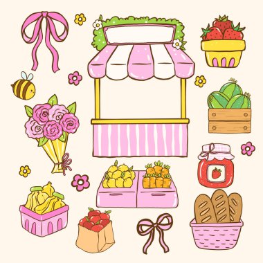 Şirin Kız Çiftçi Market ve Meyve Stüdyosu, Sebzeler ve Çiçek Üretimi Kek Elleri Çizimi