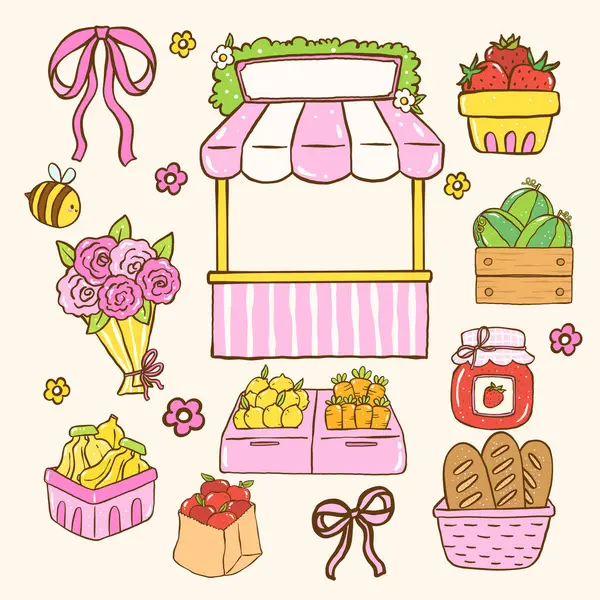 Şirin Kız Çiftçi Market ve Meyve Stüdyosu, Sebzeler ve Çiçek Üretimi Kek Elleri Çizimi