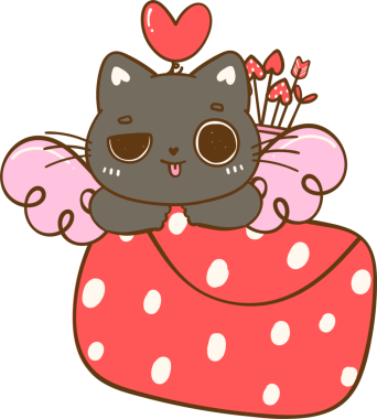 Sevimli Aşk Tanrısı Kara Kedi ve aşk mektubu Kawaii Çizgi Film Karikatürü