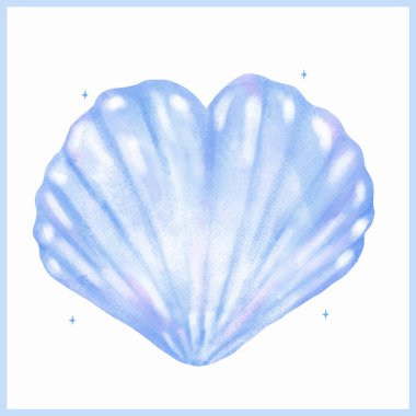 Pastel Mavi Deniz Kabuğu Kalp şekli Deniz kabuğu Suluboya