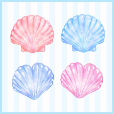 Pastel Deniz Kabuğu Mavi ve Pembe Suluboya Deniz Kabuğu Gradyanı