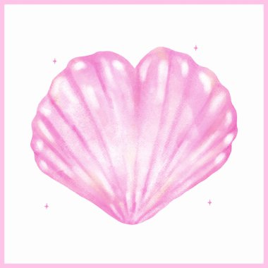 Pastel Pembe Deniz Kabuğu Kalp şekli Deniz Cehennemi Suluboya