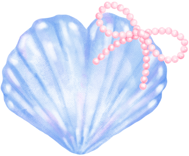 Mavi Coquette Deniz Kabuğu Kalbi İnci Yaylı suluboya