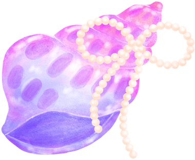 Mor Coquette Deniz Kabuğu İnci Fiyonklu suluboya