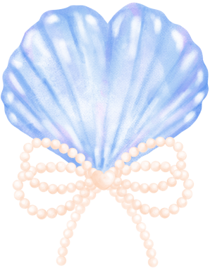 Mavi Coquette Deniz Kabuğu Kalbi ve Pearl Bow suluboya