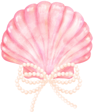 Pembe Coquette Deniz Kabuğu İnci Fiyonklu suluboya