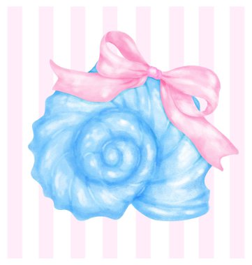 Coquette Summer Pastel Pembe Kurdeleli Mavi Kıvrık Deniz Kabuğu Sulu