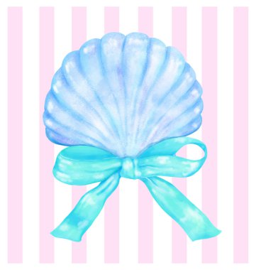 Coquette Yaz Pastası Mavi Deniz Kabuğu ve Kurdele Yayı Suluboya