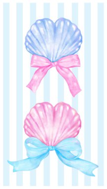 Kurdeleli Coquette Yaz Pembesi ve Mavi Deniz Kabuğu Suluboya Seti