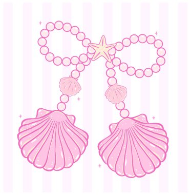 Coquette pembe inci yay deniz kabuğu pastel el karalama yaz y2k retro estetik