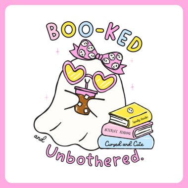 Şirin Yaz Cadılar Bayramı hayalet sayfası kitapçığı, buzlu kahve, komik, tişört süsleme ve çıkartma için basılabilir yazıyor.