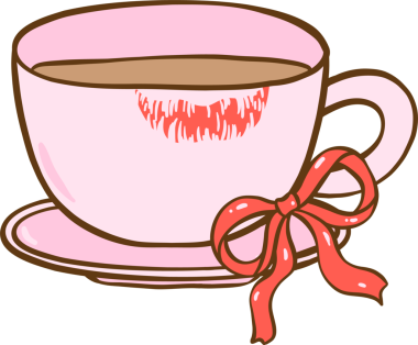 Dağınık Coquette, Şirin Kız Pembe kahve kupası ruj lekeli Doodle Hand