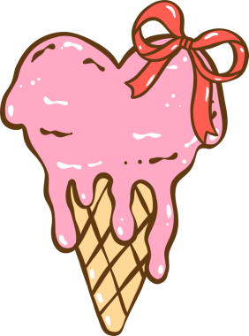 Dağınık Coquette, sevimli pembe eriyen kalp şekilli dondurma külahı kurdeleli Doodle Hand