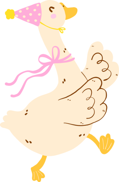 Şirin Mutlu Gülümseyen Kaz Kaz Doğum günü Pembe Parti Şapkası Giyen Kaz Kuşu