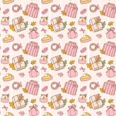 Coquette Pembe Cozy Şablonu Kusursuz Kalıpsız Kız Sonbahar Kitap Aşığı Duvar Kağıdı Yazdırılabilir