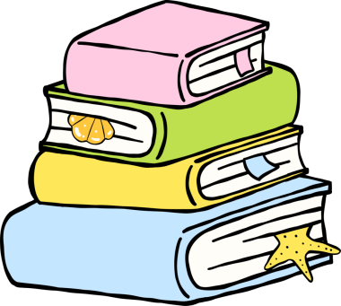Plaj amblemli Pastel Kitaplar Yığını Okuma El Çizimi