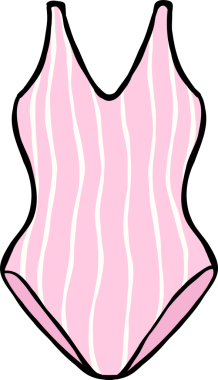 Yaz Pembe Çizgili Bir Parça Mayo Çizimi El Çizimi