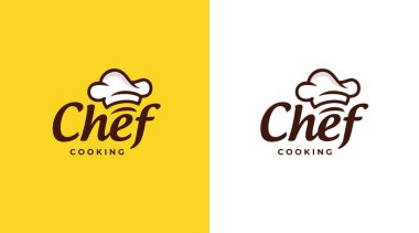 Yemek Şefi Logosu tasarım şablonu. Şef logo vektörü pişiriyor