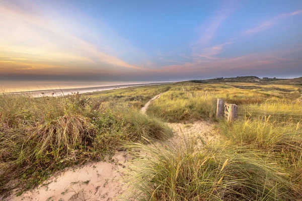穿过北海海岸线上的沙丘景观 Wijk Aan Zee 荷兰北荷兰 欧洲的海洋地貌 — 图库照片