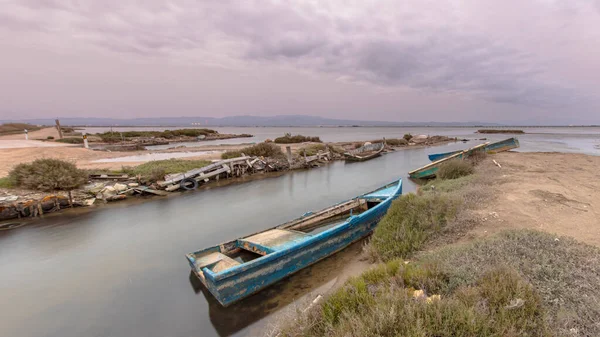 Wrecks Fishing Boats Natural Harbour Ebro Delta Economic Fishing Crisis — Stock Photo, Image