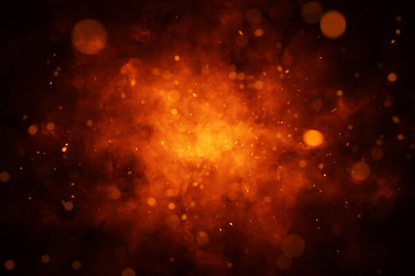Inferno dangerous hot fire flames with sparks copy space background.