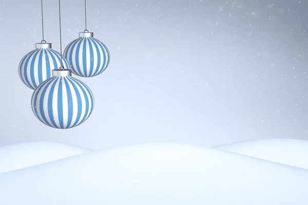 Vánoční Ozdoby Ozdoby Jasně Modrém Podkladu Sněhovými Vločkami Koncept Dovolená — Stock fotografie