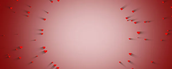 Small red hearts with shadows on red background for Valentine\'s Day. Copy space Illustration.