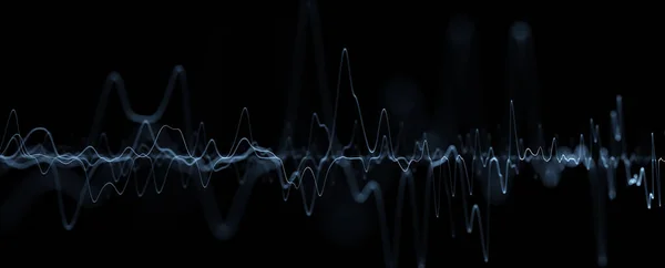 数字技术音乐均衡器在黑色背景上的详细波浪形线振荡 免版税图库图片