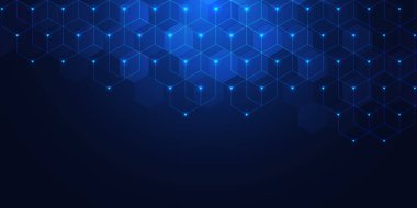 Geometrik şekilli ve altıgen desenli soyut bir arkaplan. Tıp, teknoloji veya bilim tasarımı için illüstrasyon.