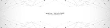 Soyut çokgen arkaplan ve noktaları ve satırları birleştiren web sitesi başlığı veya afiş tasarımı. Genel ağ bağlantısı. Metnin için pleksus arkaplanı ve alanı olan dijital teknoloji.