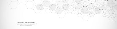 Banner design template or website header. Abstract background with geometric shapes and hexagon pattern. Vector illustration