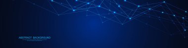 Soyut çokgen arkaplan ve noktaları ve satırları birleştiren web sitesi başlığı veya afiş tasarımı. Genel ağ bağlantısı. Metnin için pleksus arkaplanı ve alanı olan dijital teknoloji.