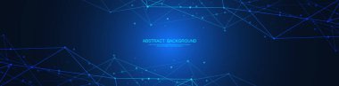 Soyut çokgen arkaplan ve noktaları ve satırları birleştiren web sitesi başlığı veya afiş tasarımı. Genel ağ bağlantısı. Metnin için pleksus arkaplanı ve alanı olan dijital teknoloji.
