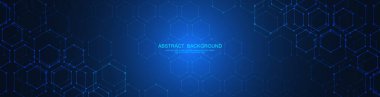 Banner design template or website header. Abstract background with geometric shapes and hexagon pattern. Vector illustration