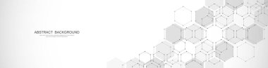 Banner design template or website header. Abstract background with geometric shapes and hexagon pattern. Vector illustration
