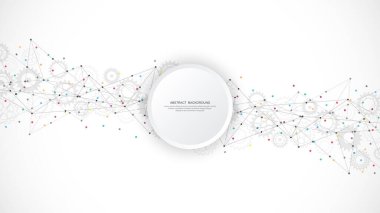 Noktaları ve çizgileri birleştirerek soyut çokgen arkaplan oluştur. Ağ konsepti, internet bağlantısı ve küresel iletişim. Vektör illüstrasyonu