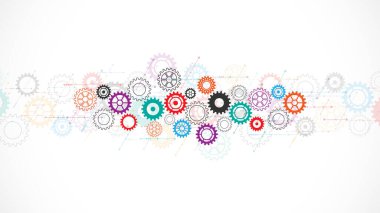 Cogs and gear wheel mechanisms. Concepts and ideas for hi-tech digital technology and engineering design. Abstract technical background of mechanical engineering. Vector illustration