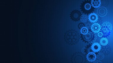 Çarklar ve dişli tekerlek mekanizmaları. Yüksek teknolojili dijital teknoloji ve mühendislik tasarımı kavramları ve fikirleri. Vektör illüstrasyonu