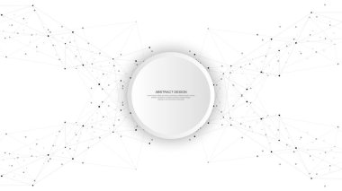 Noktaları ve çizgileri birleştirerek soyut arkaplan ve geometrik desen. Ağ konsepti, internet bağlantısı ve küresel iletişim. Vektör illüstrasyonu