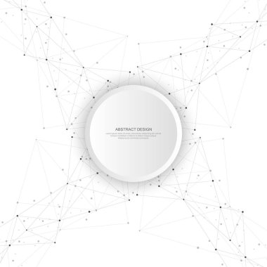 Noktaları ve çizgileri birleştirerek soyut arkaplan ve geometrik desen. Ağ konsepti, internet bağlantısı ve küresel iletişim. Vektör illüstrasyonu