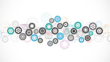 Cogs and gear wheel mechanisms. Concepts and ideas for hi-tech digital technology and engineering design. Abstract technical background of mechanical engineering. Vector illustration