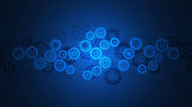 Çarklar ve dişli tekerlek mekanizmaları. Yüksek teknolojili dijital teknoloji ve mühendislik tasarımı kavramları ve fikirleri. Vektör illüstrasyonu